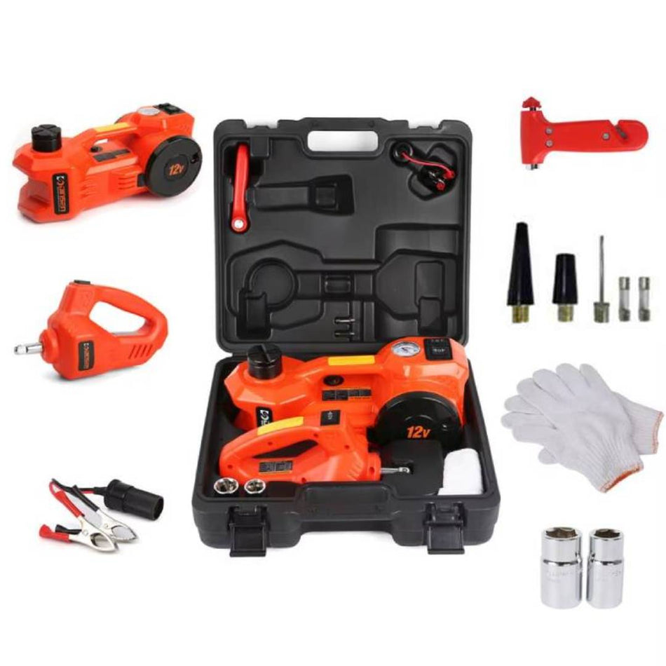 Dinsen Electric Jack + Air Compressor & Impact Wrench - 3 In 1