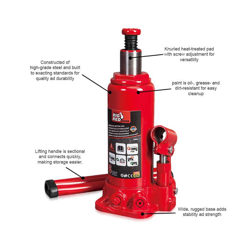 Bigred Hydraulic Bottle Jack 6 Ton - Red