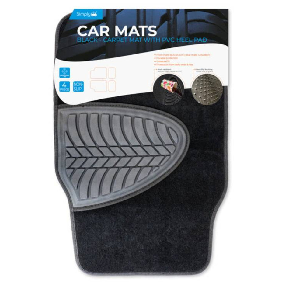 Simply Auto Carpet Car Mats With Pvc Heel Pad- 4 Pieces