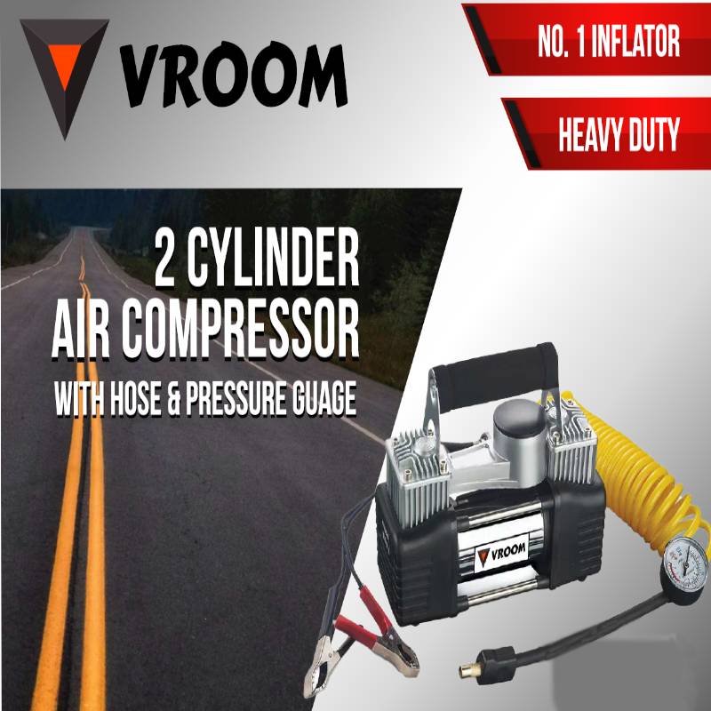 Vroom Mini Air Compressor 12V, 2 Cyl, 150Psi, 3M Hose